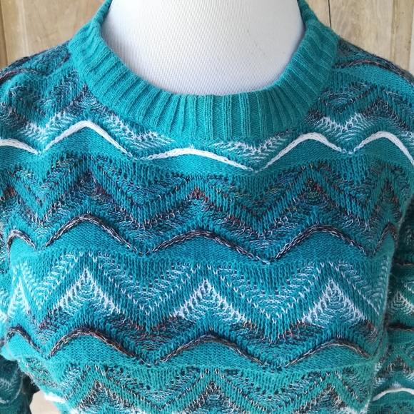 Vintage 90s Turquoise Sweater - Picture 2 of 5